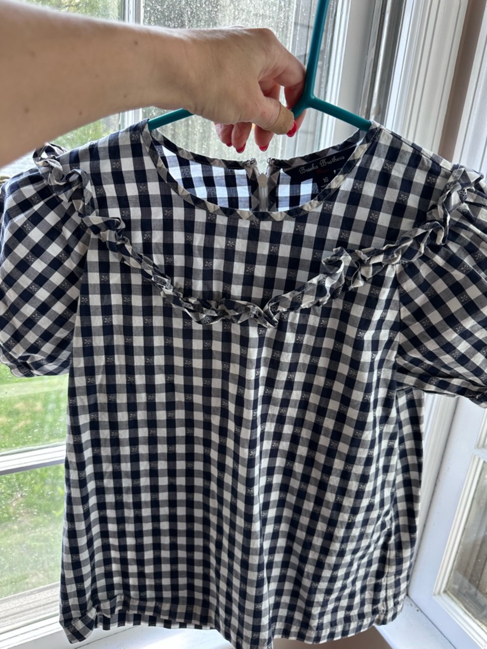 Brooks Brothers Blue and White Gingham Ruffle Kids Top